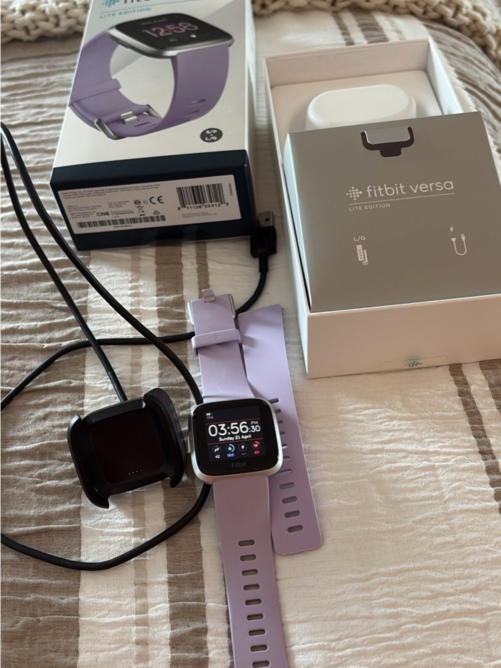fitbit Versa Lite Lavender/Grey Smartwatch with Lavender Band
